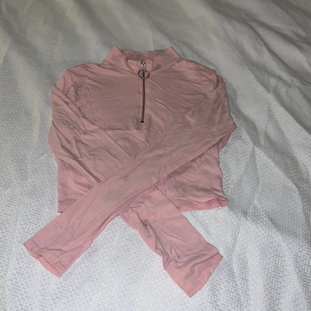 Baby pink crop zip up